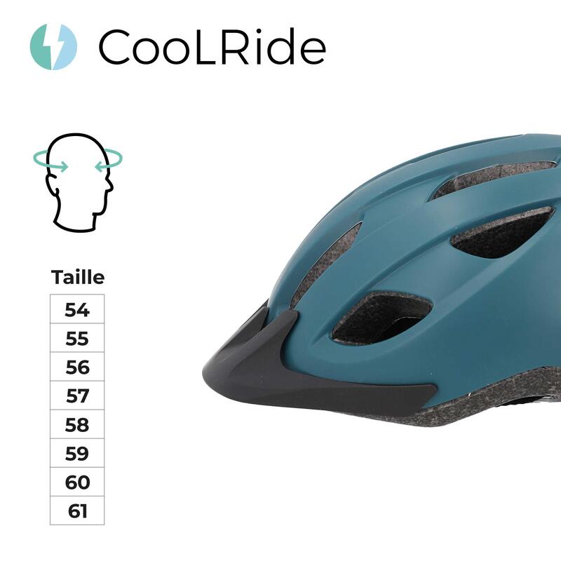 Casque vélo adulte avec LED 54-61 cm Multisport Noir/Bleu avec visère intégrée