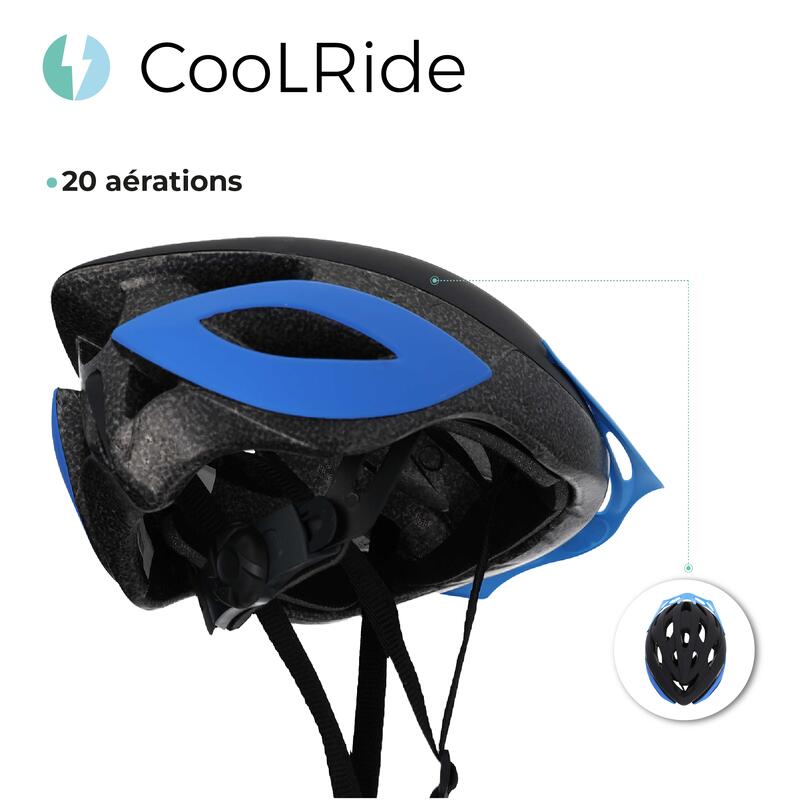 Casque vélo adulte 58-62 cm Multisport Noir/Bleu avec visère intégrée