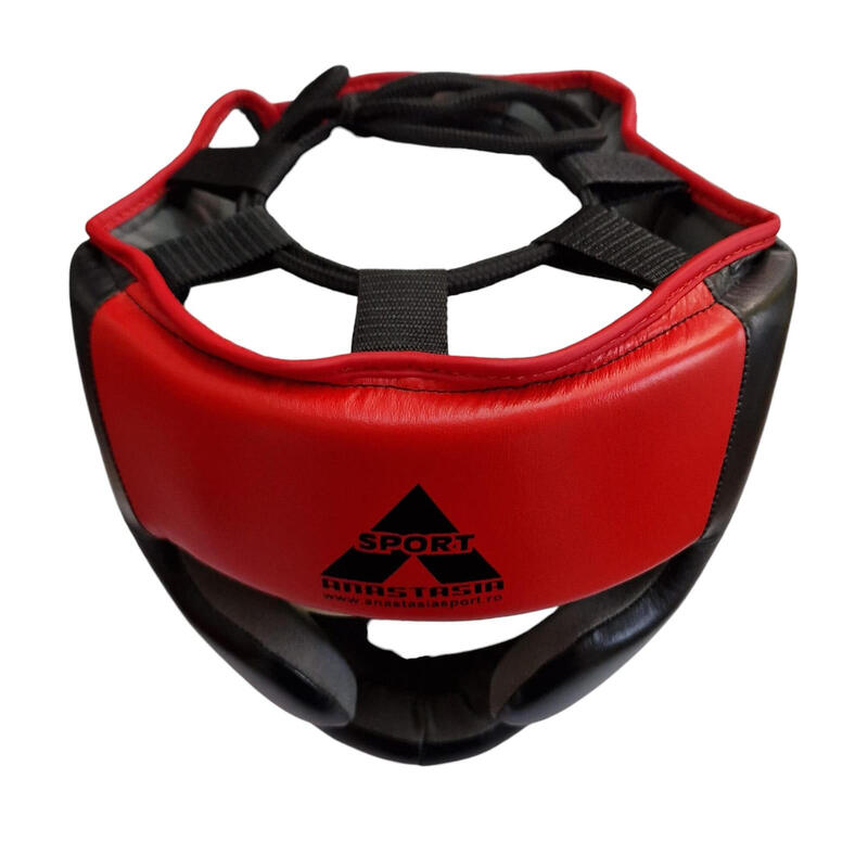 Casca box Anastasia Sport, piele naturala, marime L/XL, culoare rosie cu negru