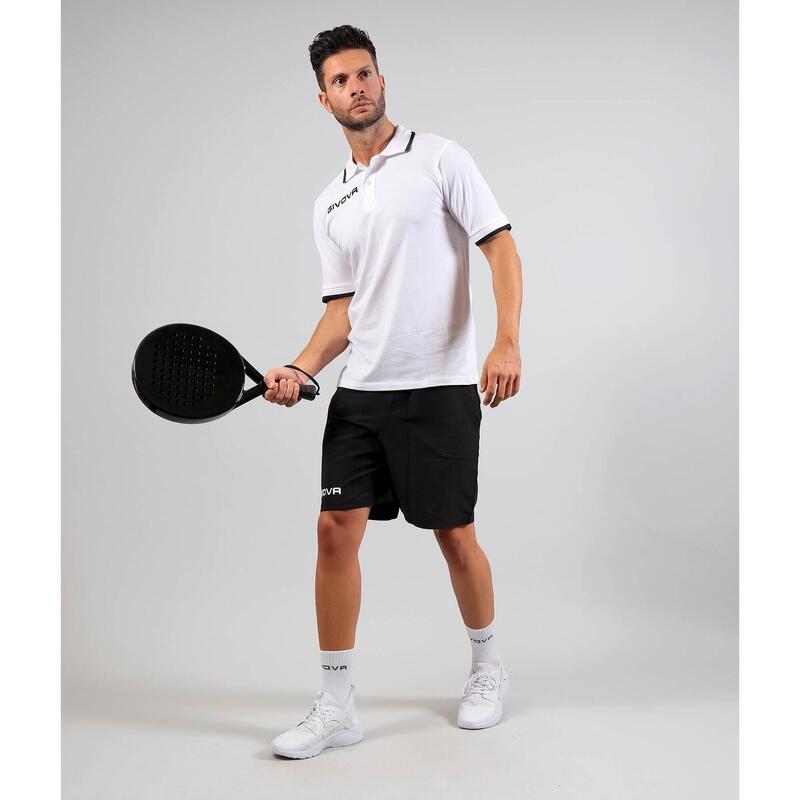 Kit Givova Street tricou polo și bermude microfibră alb/negru M