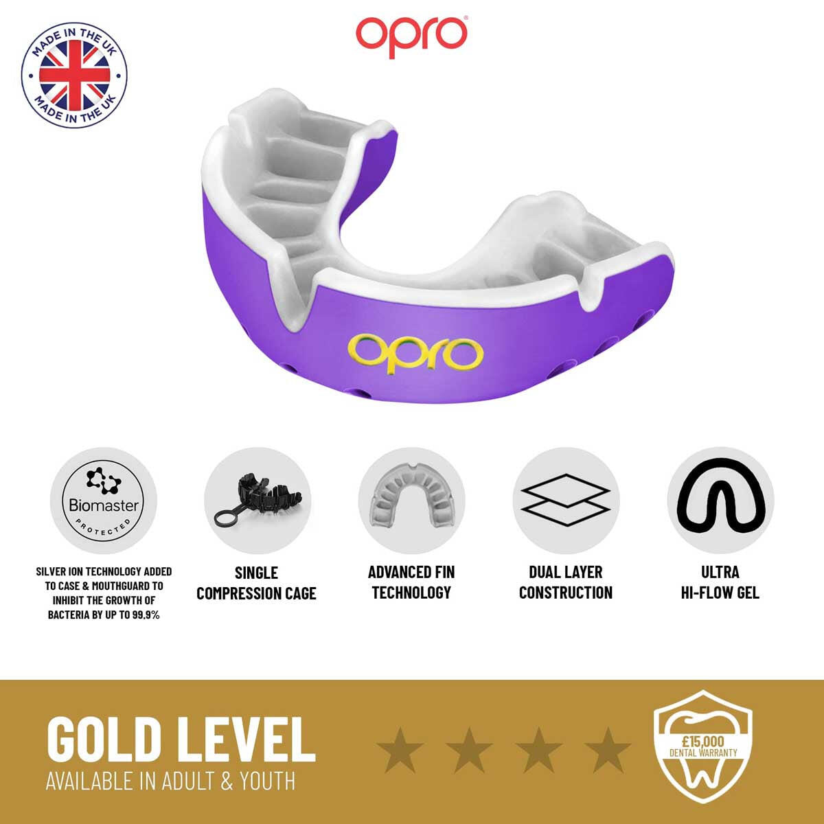 Blue/Pearl Opro Gold Self-Fit Mouth Guard 5/7