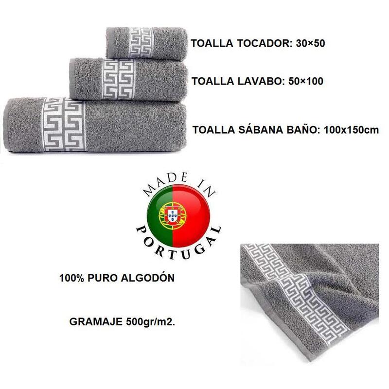 Juego de 3 toallas 100% algodón 500gr. modelo NICARAGUA