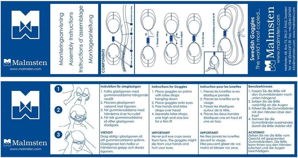 Gogle pływackie Malmsten – szwedzkie, rozmiar senior, regulowany mostek