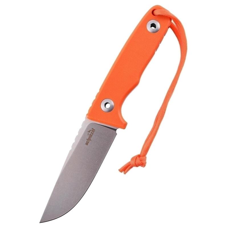 Schnitzel TRI Feststehendes Outdoormesser mit G10 Griff in Orange