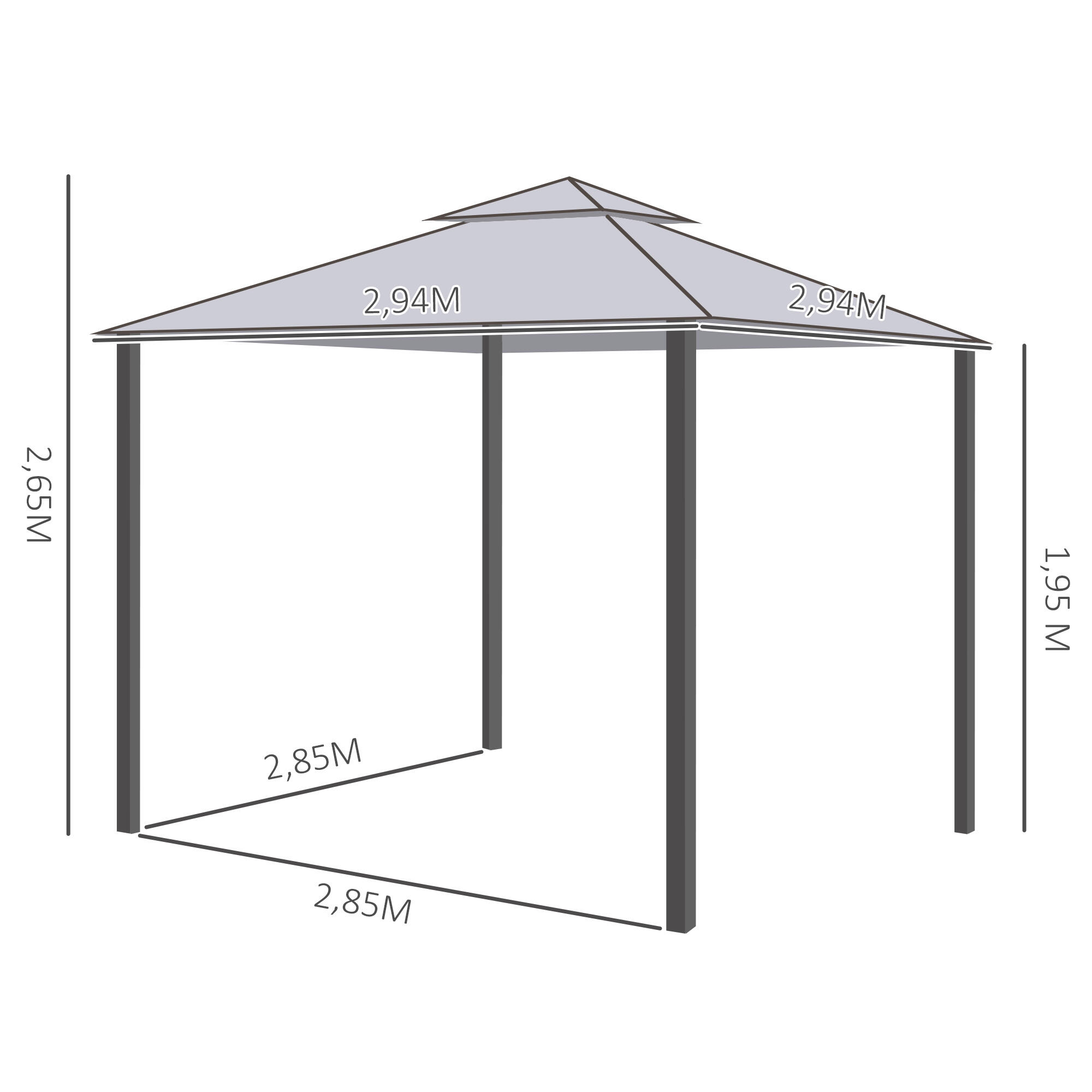 Pérgola de Exterior 294x294x265cm Cinzento Outsunny 3/7