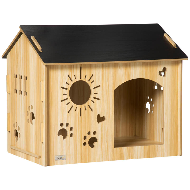 PawHut Caseta de Madera para Perros Pequeños 69x50x58,5 cm Roble