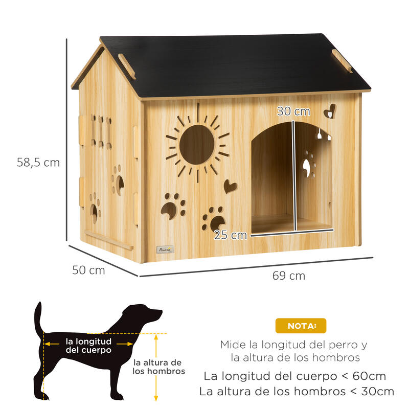 PawHut Caseta de Madera para Perros Pequeños 69x50x58,5 cm Roble