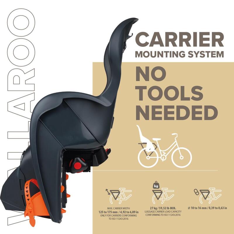 Siège vélo arrière Fixation sur porte-bagages Walaroo Gris foncé et orange