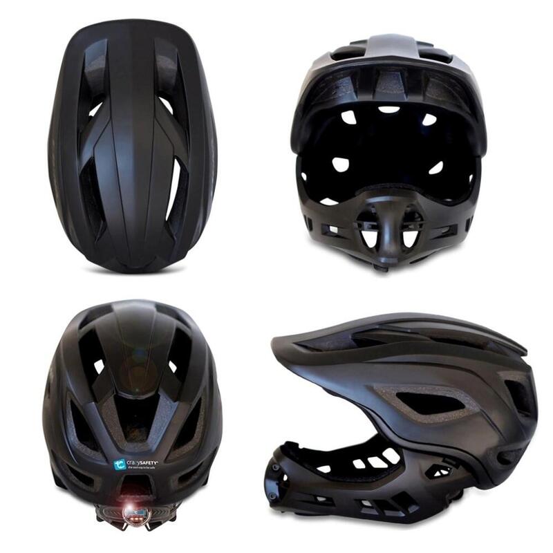 Casco de bicicleta integral para niños| Negro | Con luz | Certificado EN1078