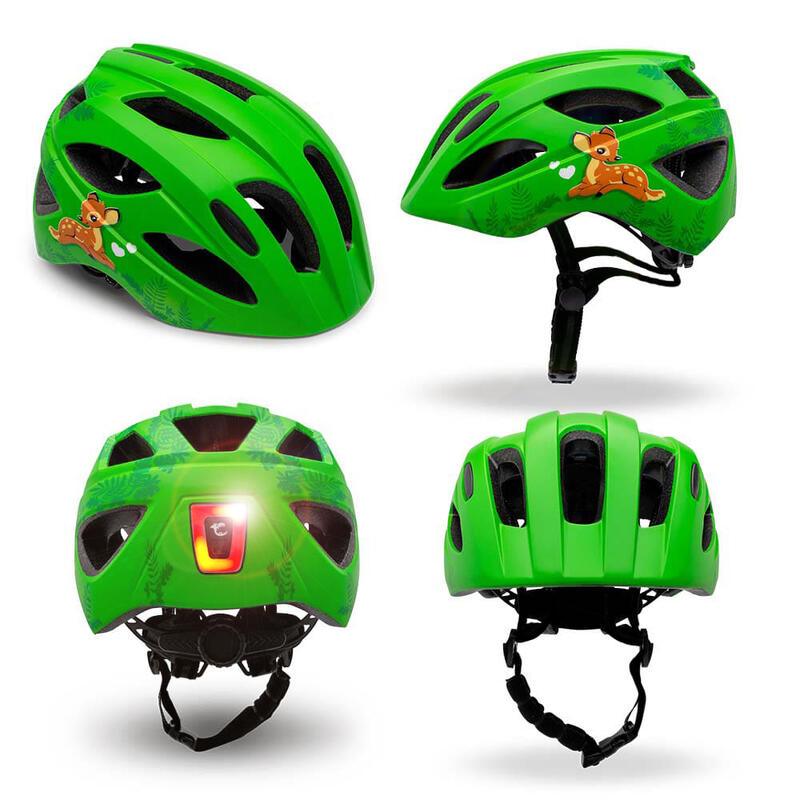 Casco da Bici per Bambini di 6-12 Anni | Verde con Cerbiatto| Omologato EN1078