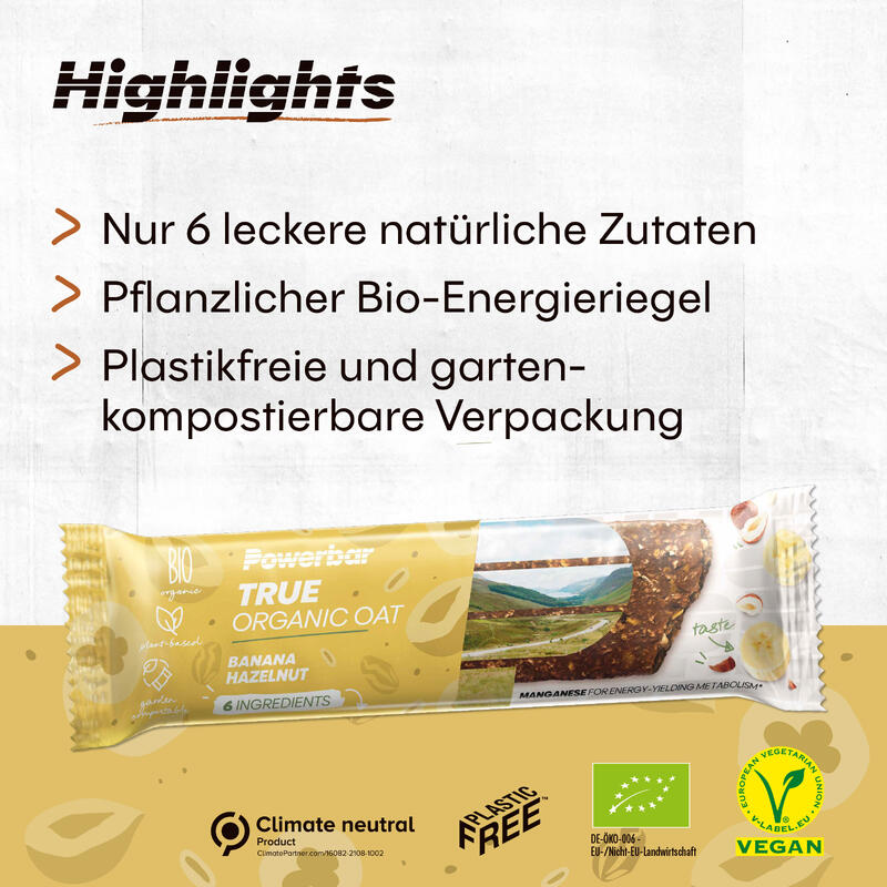 Powerbar True Organic Oat Bar Banana-Hazelnut 16x40g - 100% Pflanzlich+100% Bio