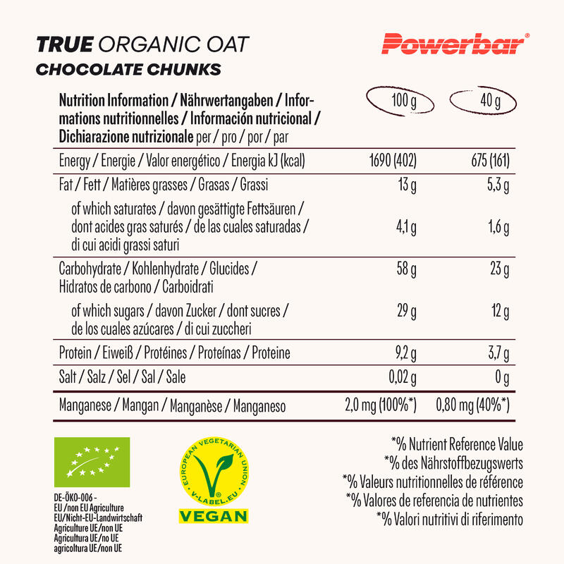 Powerbar True Organic Oat Bar Banana-Hazelnut 16x40g - 100% Pflanzlich+100% Bio