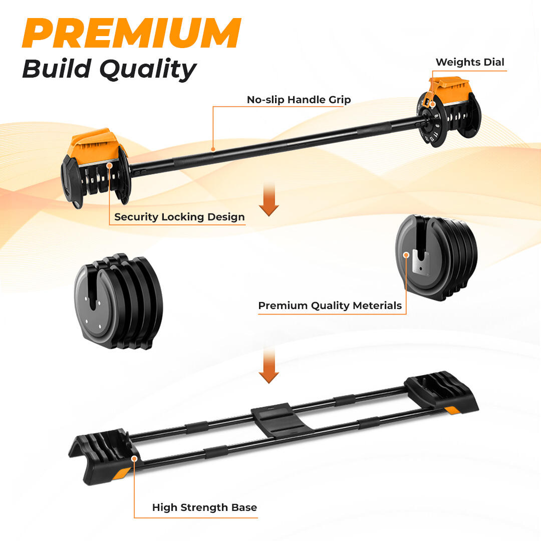 Flexnest 4kgs-24kgs Adjustable Barbell Weightlifting Bar with 4 Pairs Free Weight Plates
