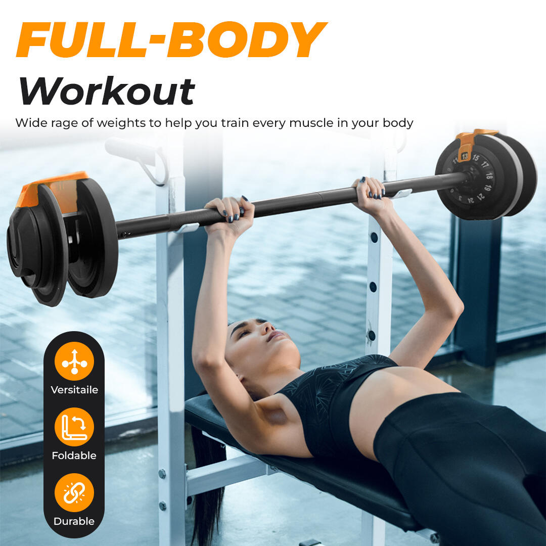 Flexnest 4kgs-24kgs Adjustable Barbell Weightlifting Bar with 4 Pairs Free Weight Plates