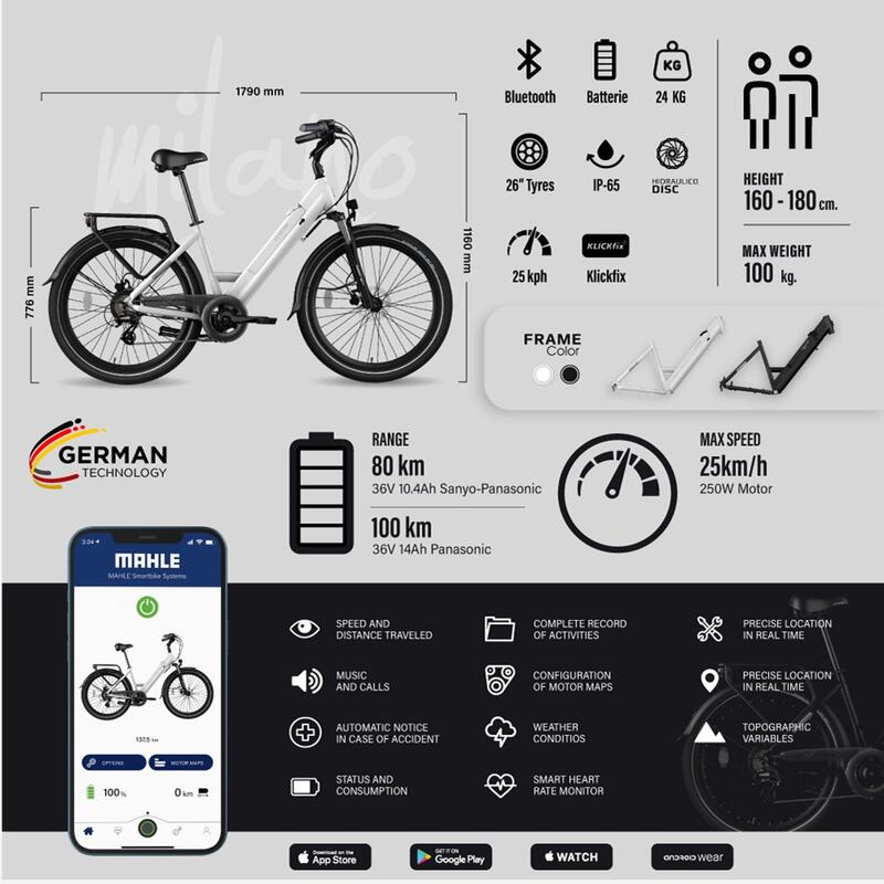 Bicicleta eléctrica urbana 26" SmartBike - Legend Milano 10.4Ah Negro Onyx