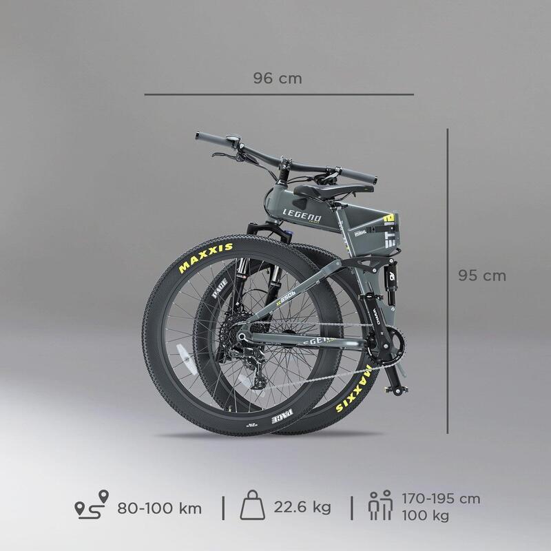 Bicicletta MTB Elettrica Pieghevole 27.5" - Legend Etna SR 14Ah Grigia