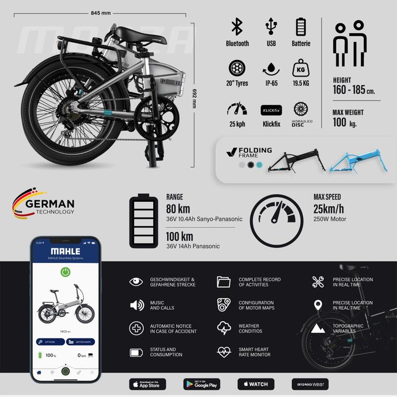 Monza Bicicletă Electrică Pliabilă 20" · 19,5 kg · Gar. 3 ani · 100 km