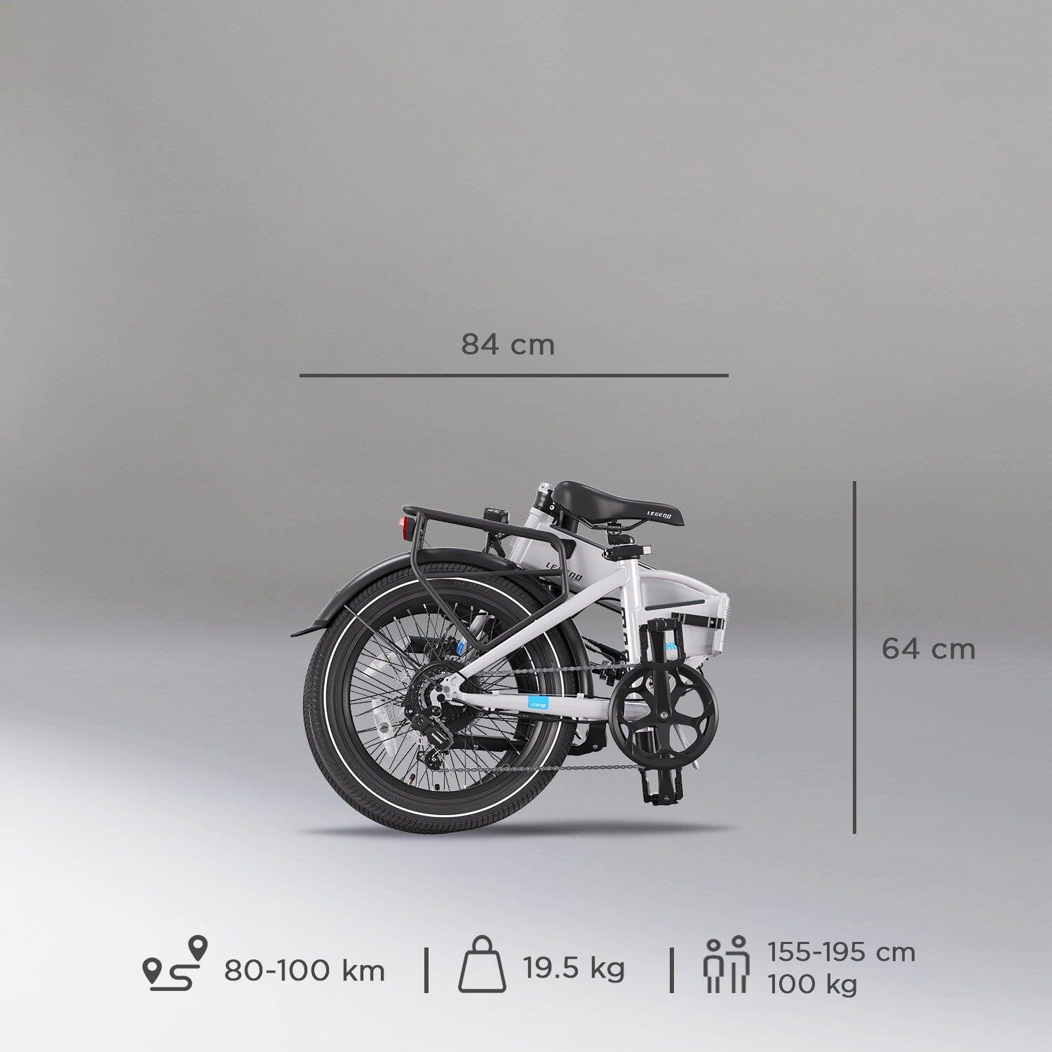 Bicicletta Pieghevole Elettrica 20" - Legend Monza 14Ah Silver 2/9