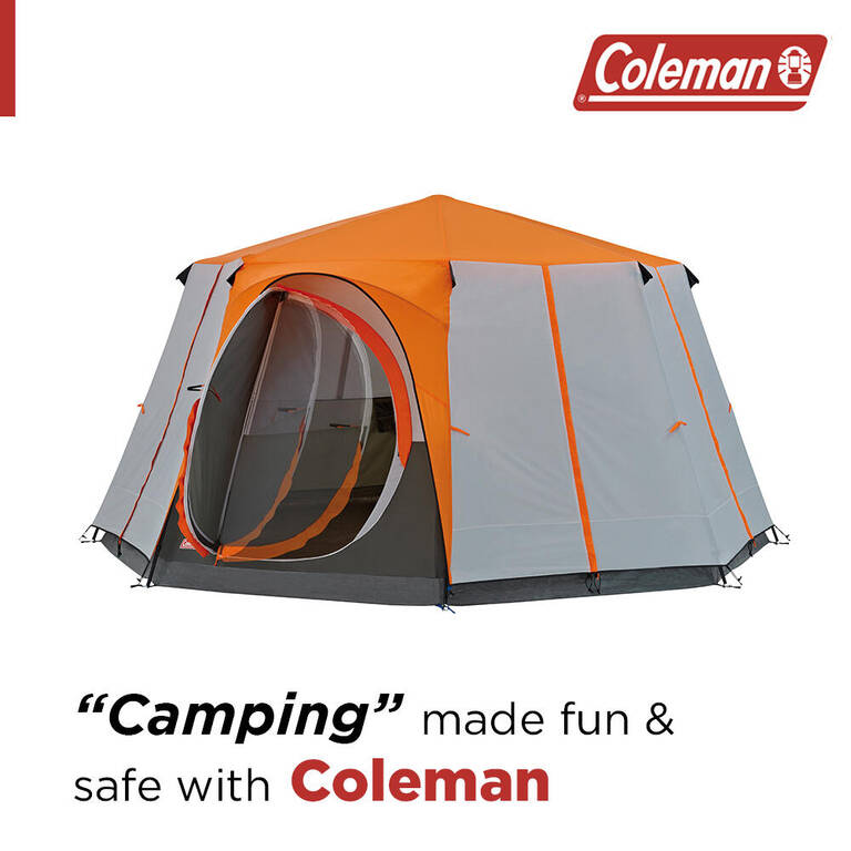 8-Person Cortes Octagon Family Camping Tent With Wheeled Carry Bag, Easy Setup,Orange