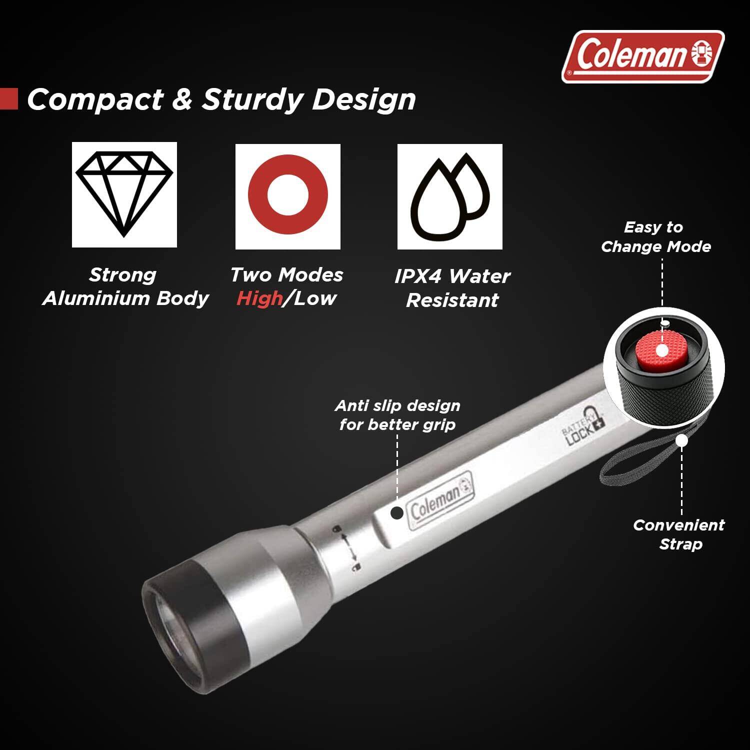 Coleman Batterylock Divide+ 200 LED Aluminum Flashlight, Silver -  3