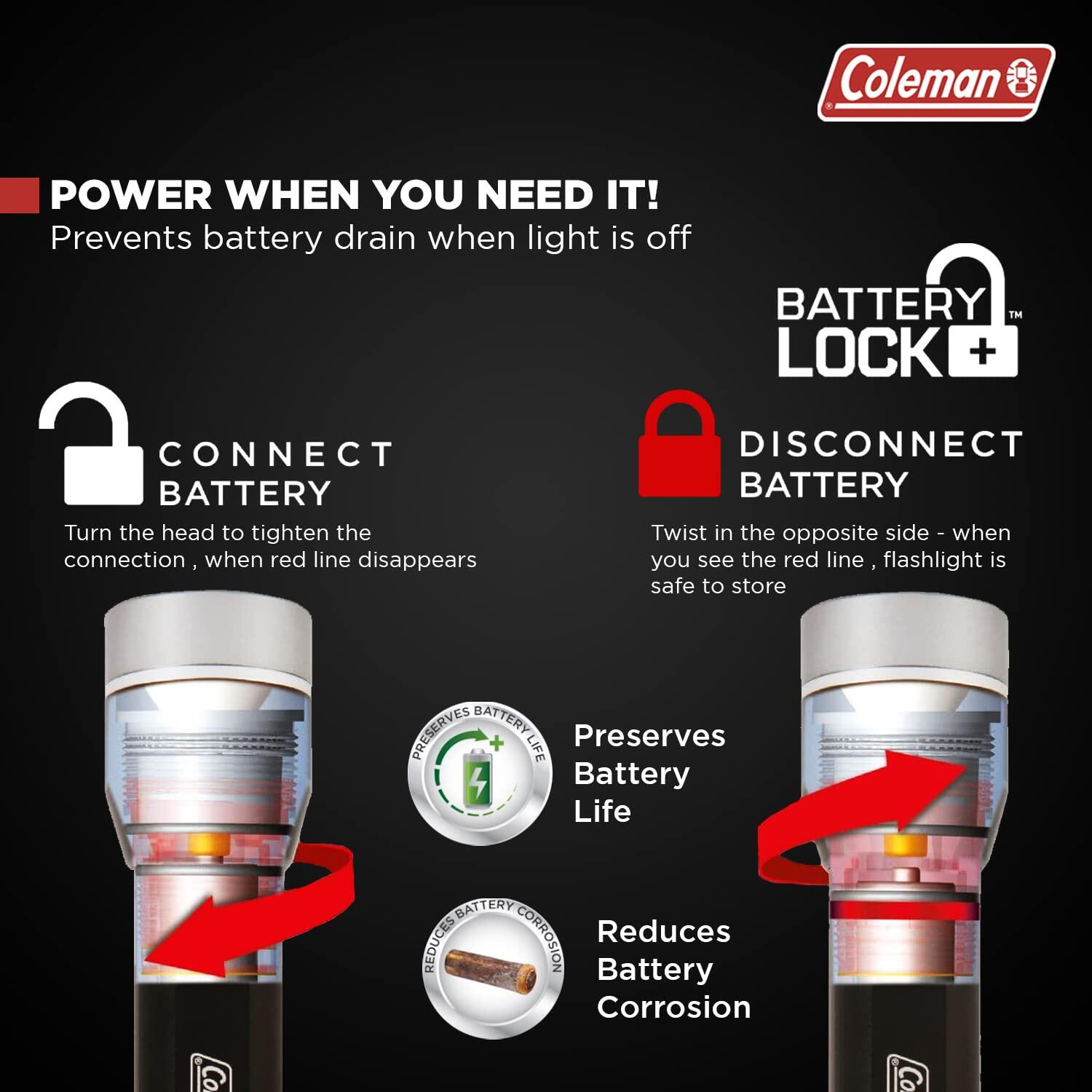Coleman Batterylock Divide+ 200 LED Aluminum Flashlight, Silver