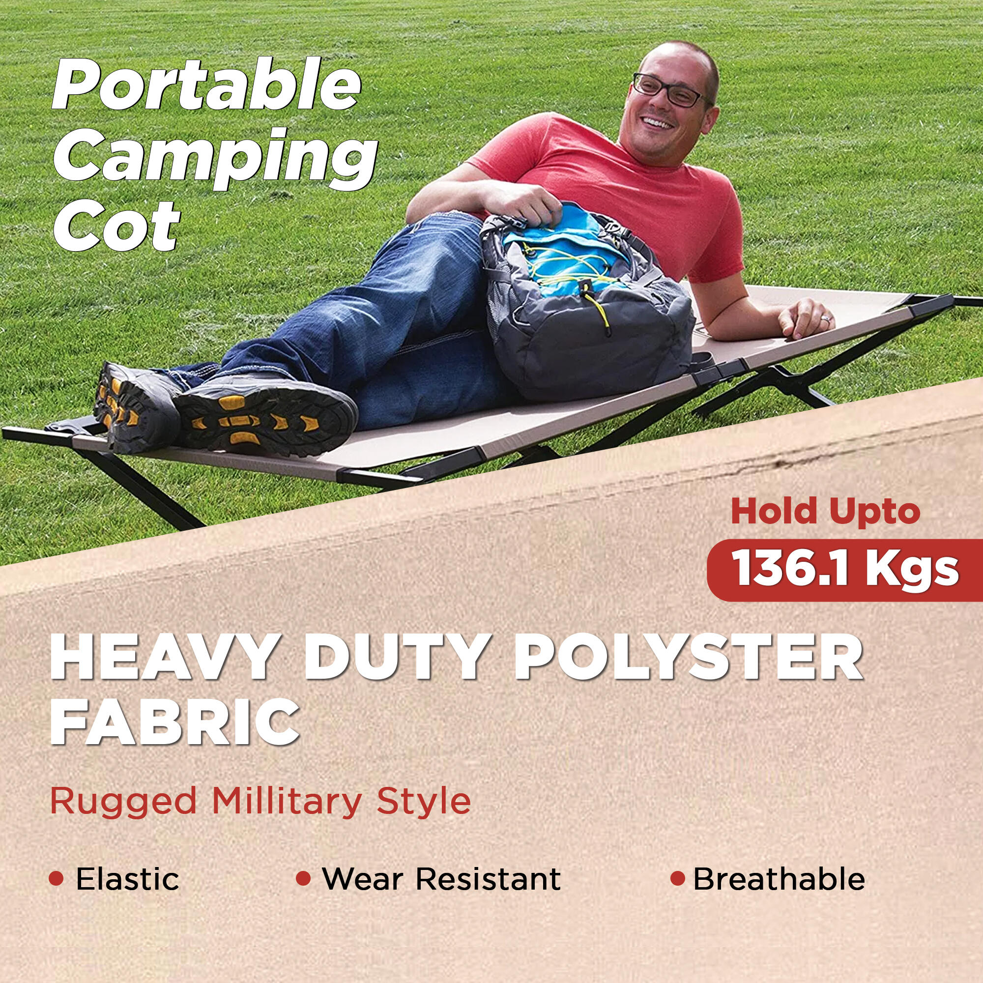 Trailhead Cot Camping Foldable Bed, Portable & Lightweight,Beige