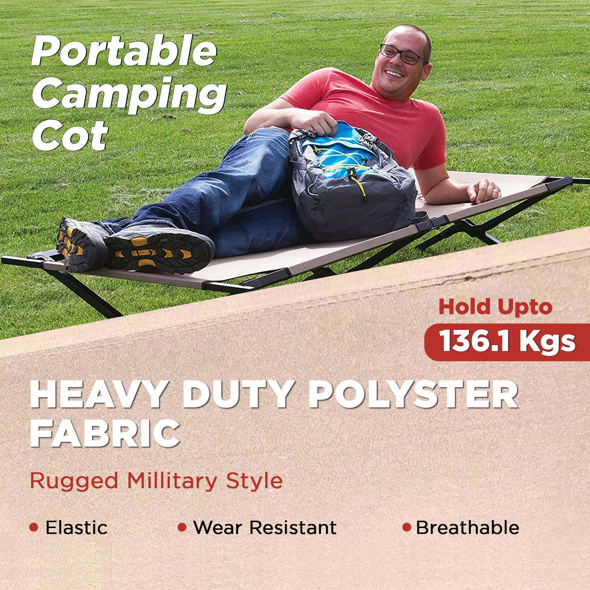 Trailhead Cot Camping Foldable Bed, Portable & Lightweight,Beige -  4