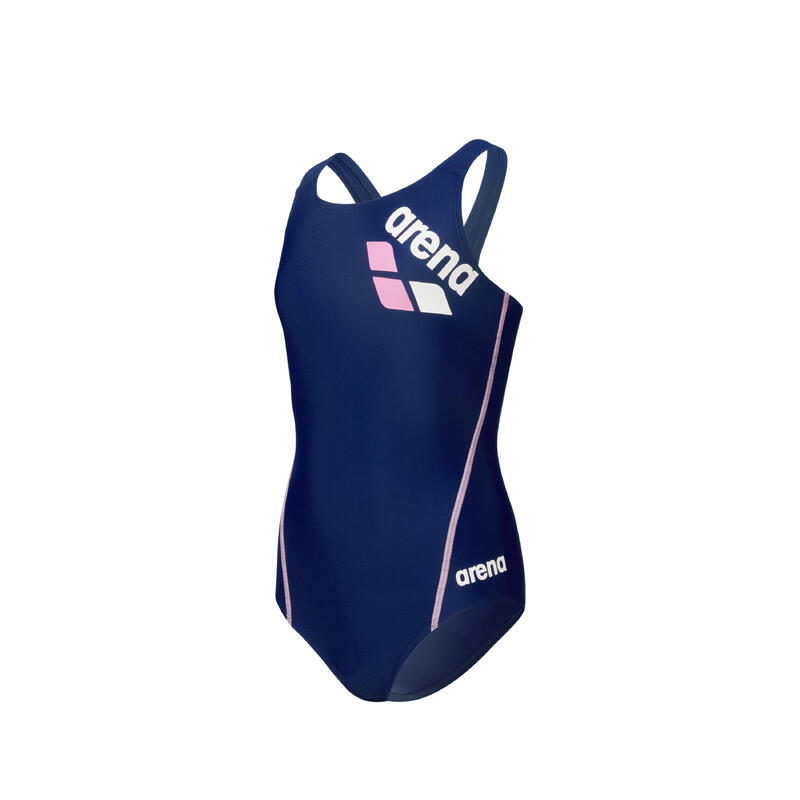 中童TOUGHSUIT LOGO印花基礎訓練連身泳衣 - 深藍 x 粉紅色