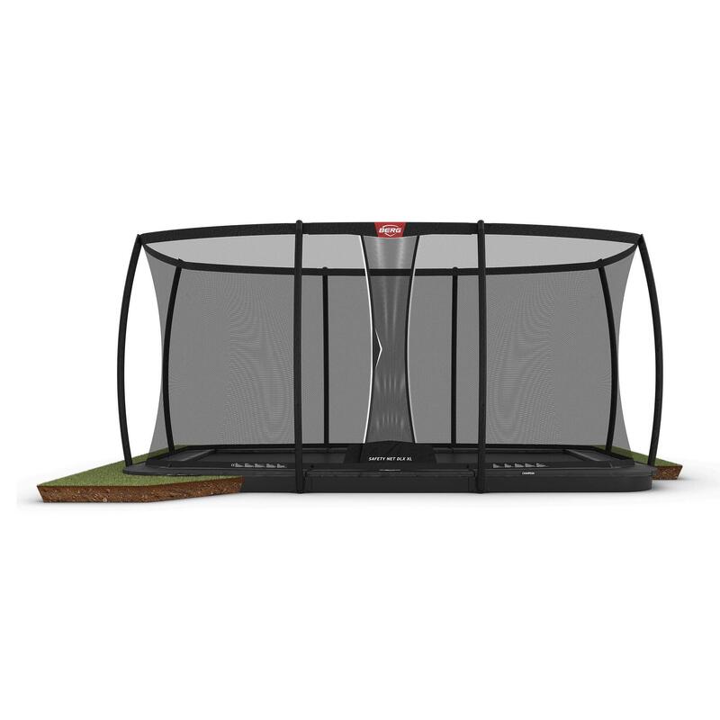 BERG Ultim Champion Trampoline FlatGround 500 Grau + Sicherheitsnetz DLX XL