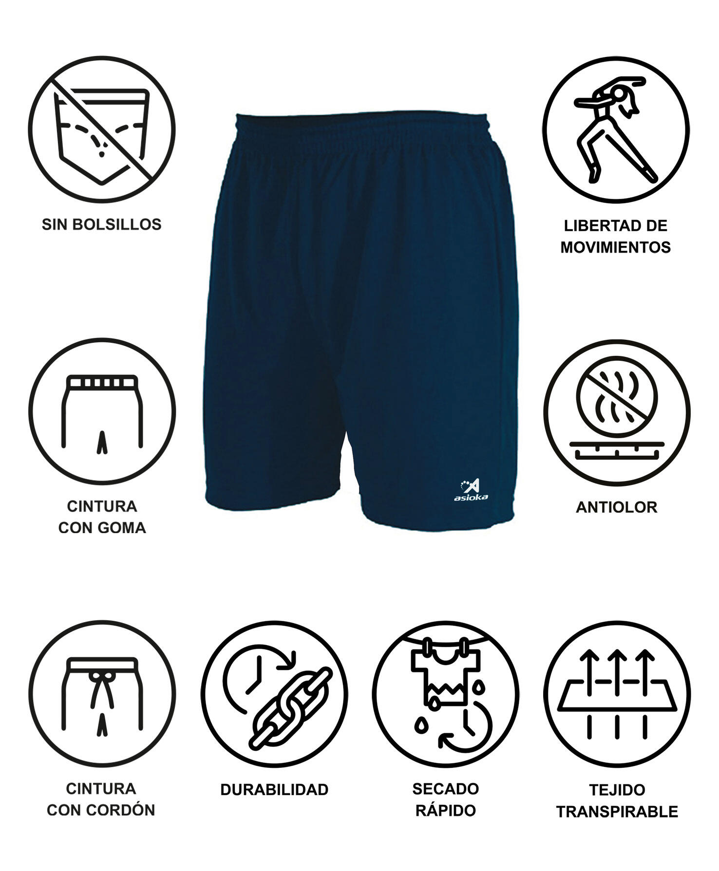 Pantalón Corto de Fútbol Adulto Asioka Premium Marino 4/6