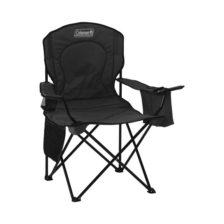 Foldable Camping Quad Armchair With Built-In Can Cooler, Mesh Cup Holder & Side Pockets, Black