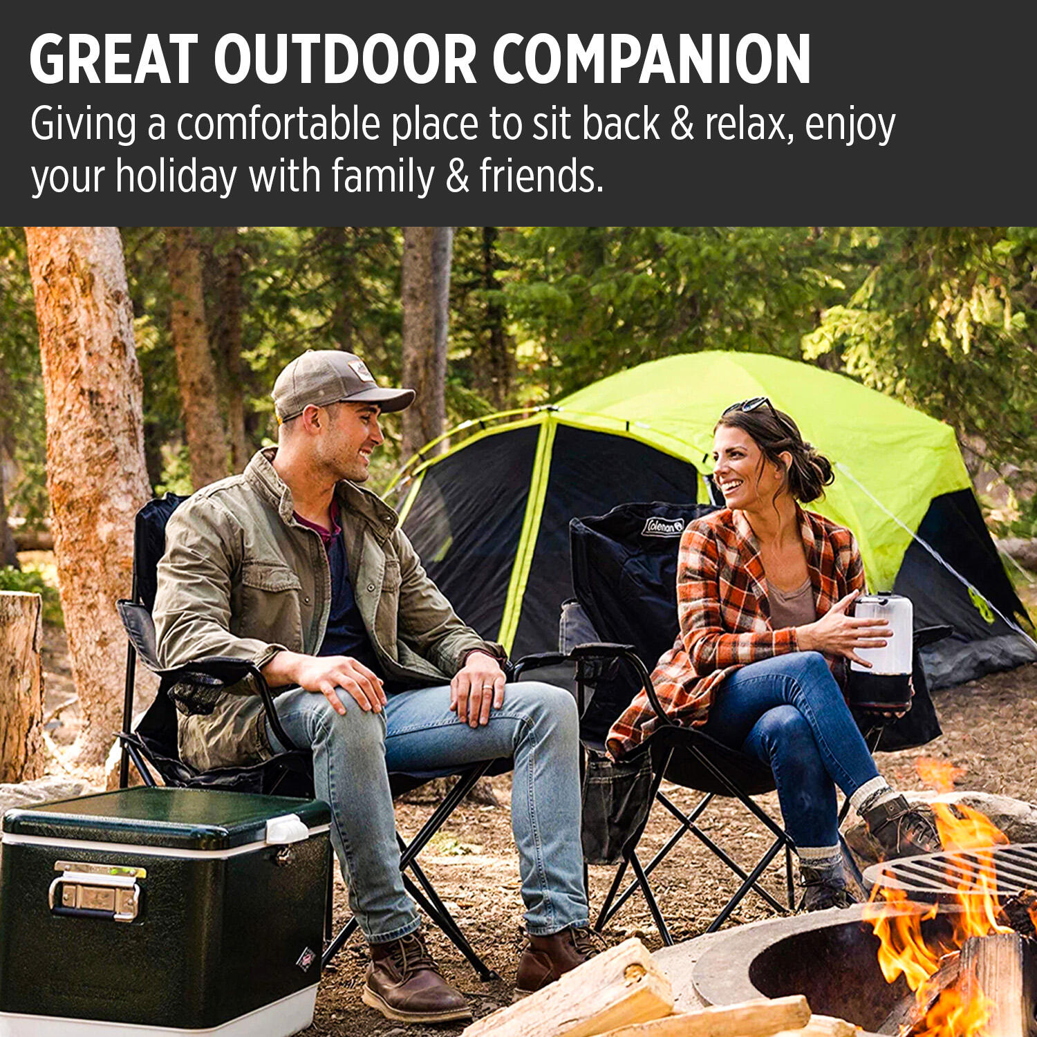 Foldable Camping Standard Quad Armchair with Integrated Mesh Cup Holder, Khaki