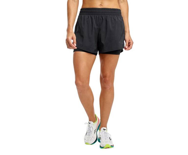 Saucony Women Rerun 4 Inches 2-1 Short-Black-Xs