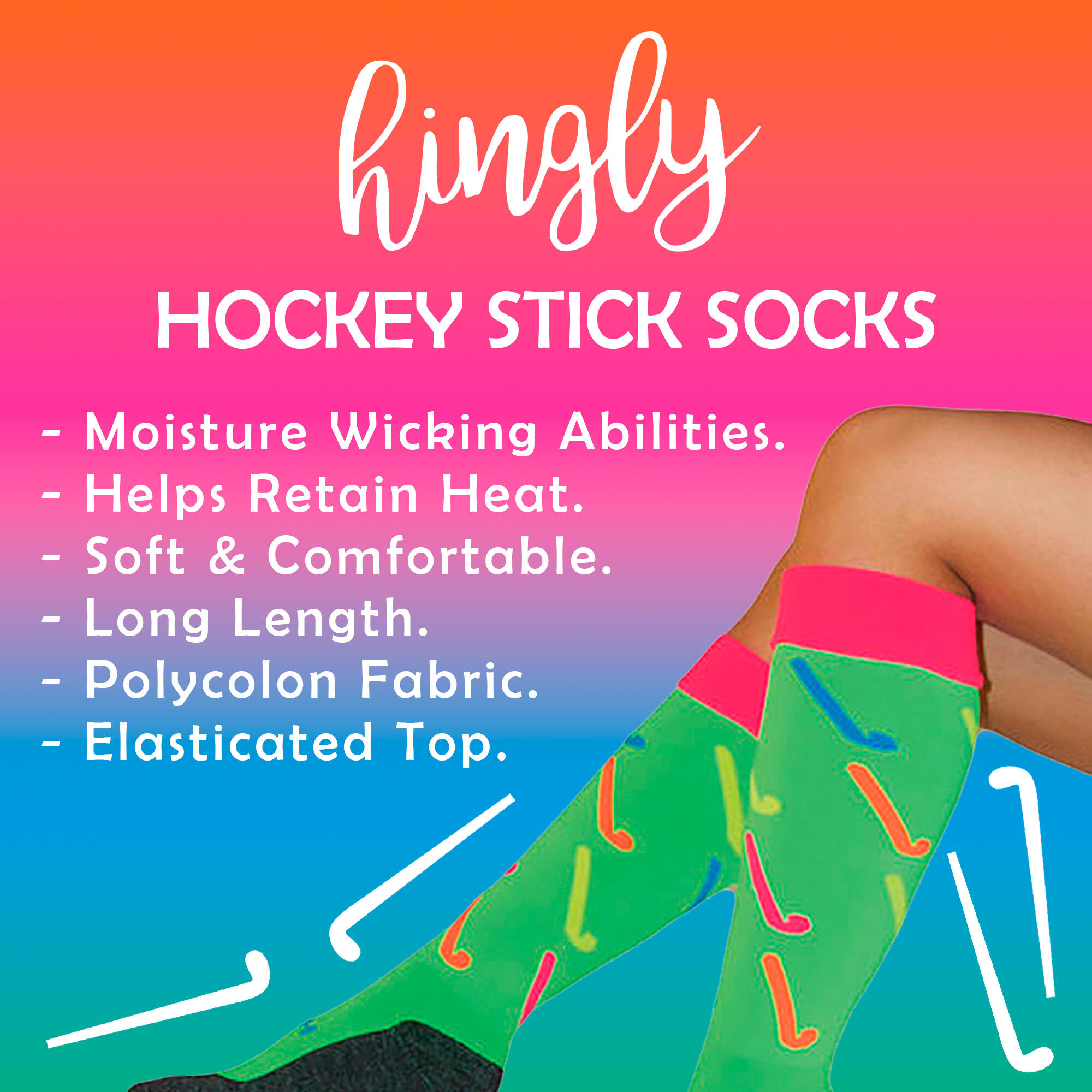Knee High Hockey Socks with Hockey Stick Designs | Kids Sizes 4/4