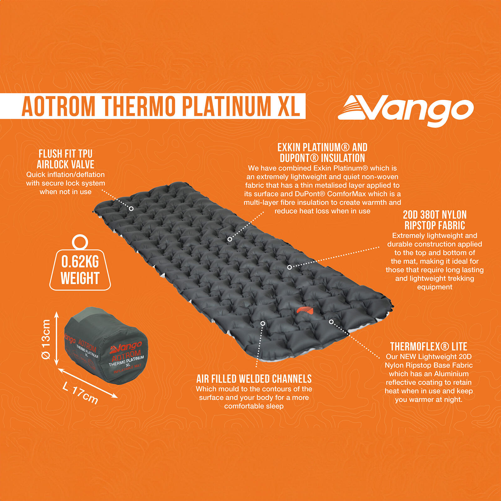 Materassino da trekking Aotrom XL Letto ad aria termico Campeggio leggero 0.62kg 2/5