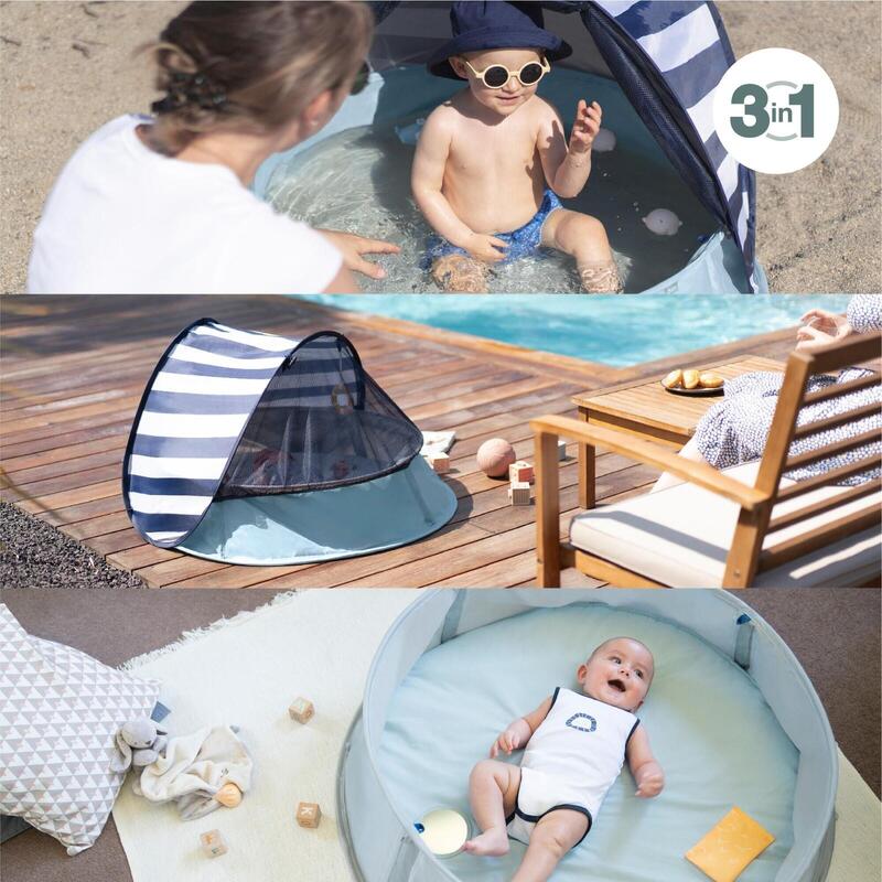 Abri solaire UPF50+ instantané petite piscine moustiquaire enfant - Bleu