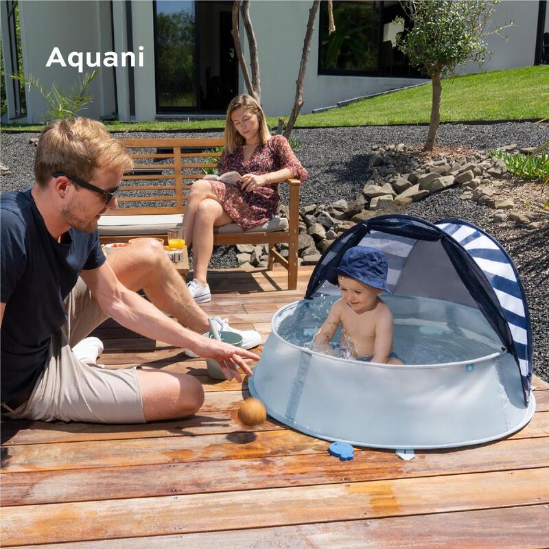 Abri solaire UPF50+ instantané petite piscine moustiquaire enfant - Bleu