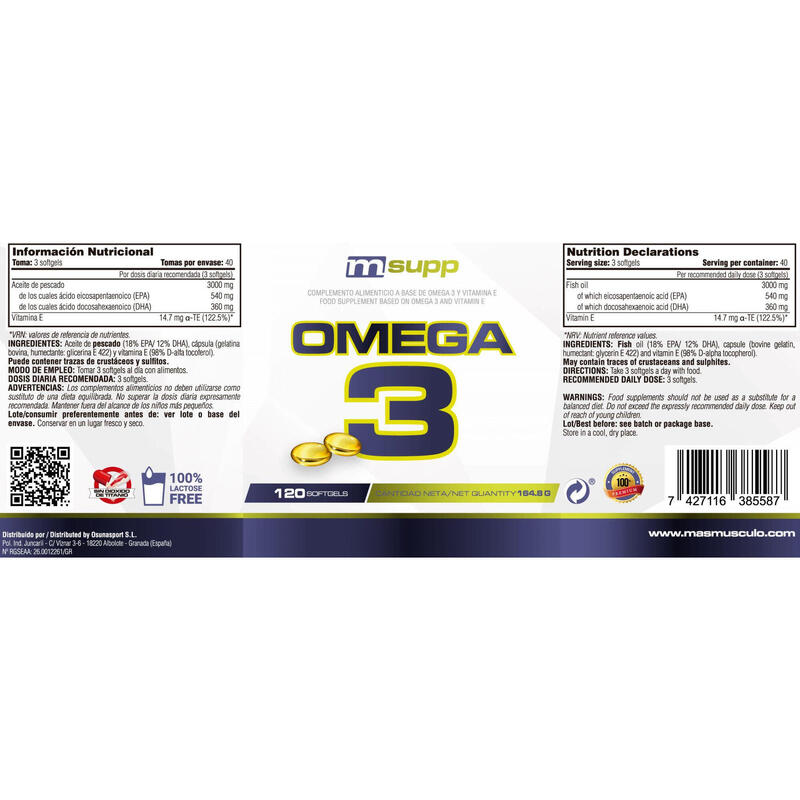 Omega 3 - 120 Softgels de MM Supplements