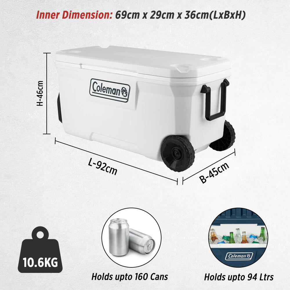 100QT Wheeled Xtreme Ice Cooler Box, Capacity - 94 Litres with Ice Retention Upto 5 Days, Marine White -  2