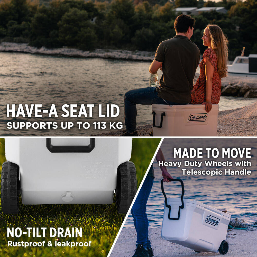 100QT Wheeled Xtreme Ice Cooler Box, Capacity - 94 Litres with Ice Retention Upto 5 Days, Marine White -  4