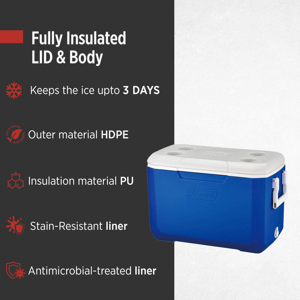 48QT Poly-Lite Performance Ice Cooler Box, Capacity - 45.4 Litres with Ice Retention Upto 3 Days, Blue -  3