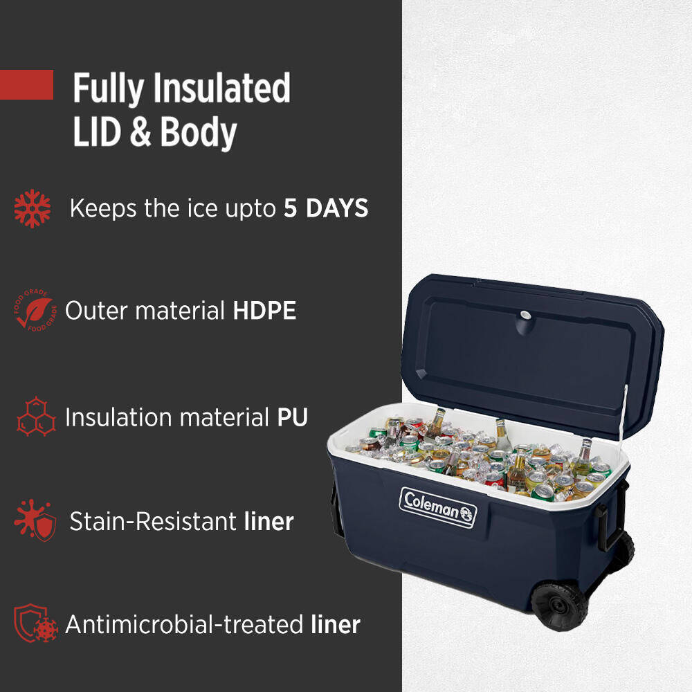 100QT  Wheeled  Ice Cooler Box, Capacity - 94 Litres with Ice Retention Up to 5 Days, Space Blue -  3