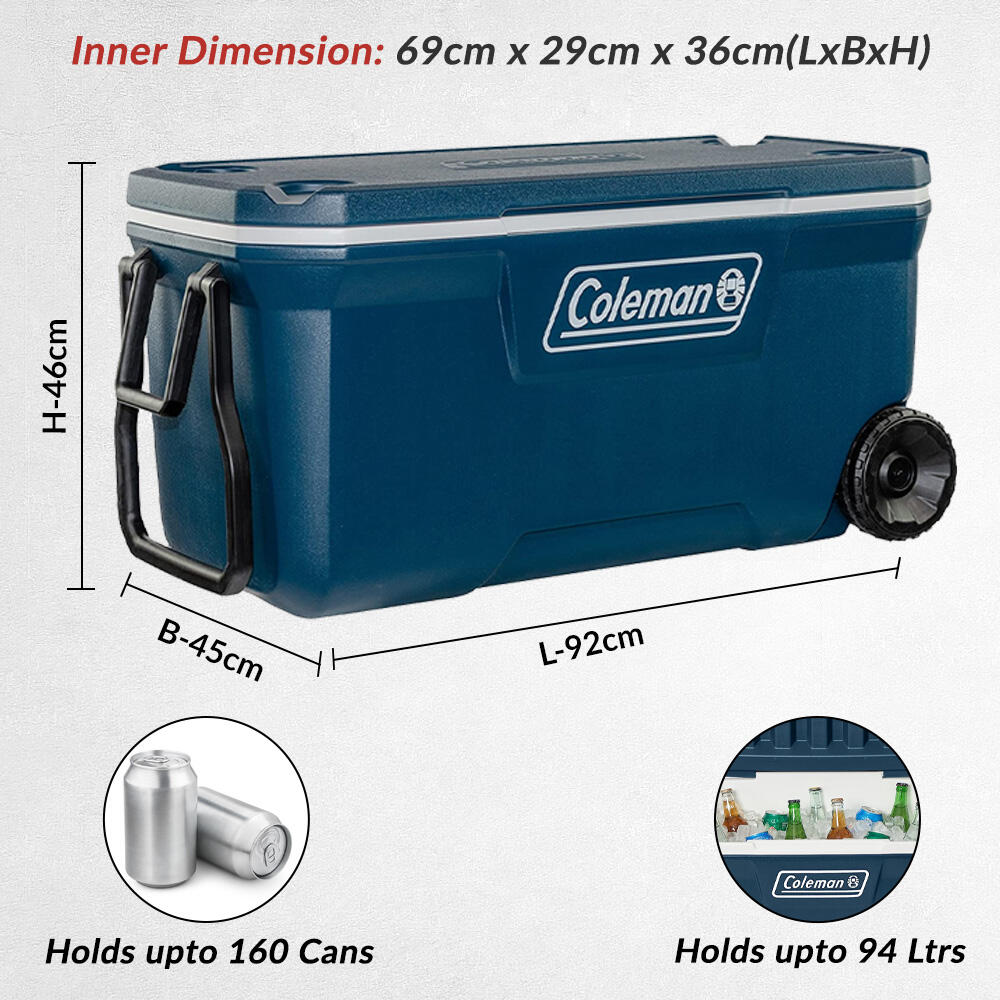 100QT Wheeled Ice Cooler Box, Capacity 94 Litres with Ice