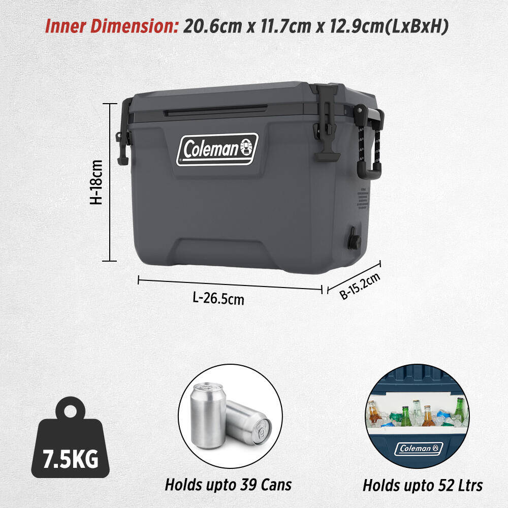 55QT Convoy Ice Cooler Box, Capacity - 52 Litres with Ice Retention for Days, Dark Grey -  2