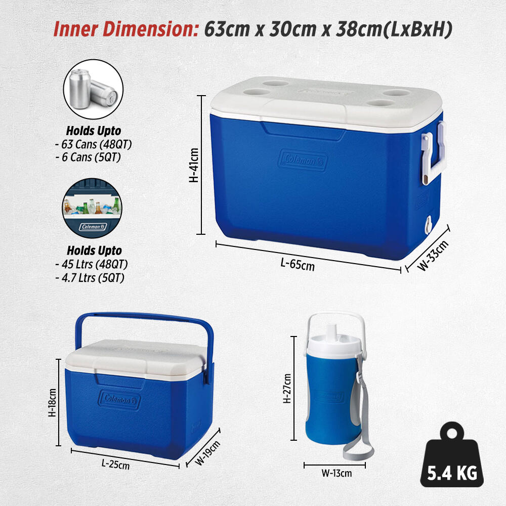 48QT Performance Ice Cooler Box, Capacity - 45.4 Litres with Ice Retention Upto 3 Days, Blue