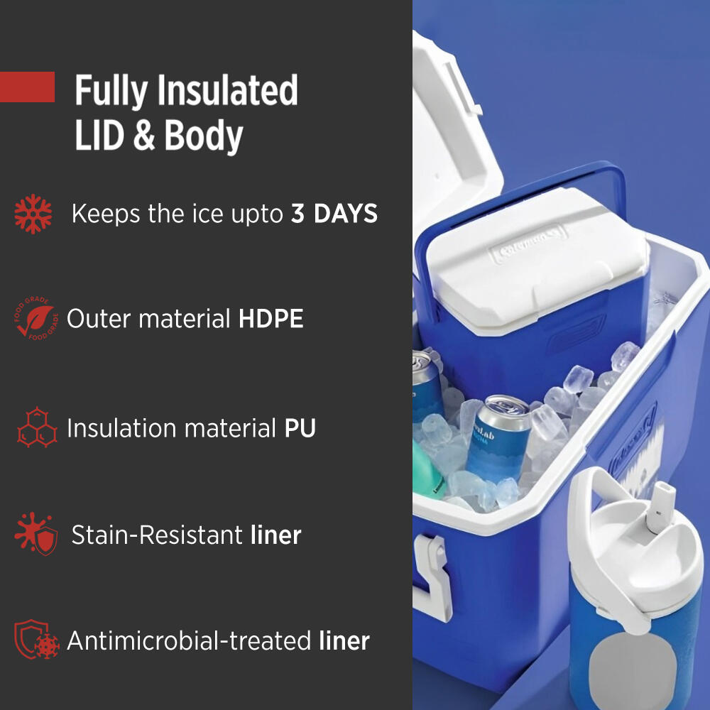 48QT Performance Ice Cooler Box, Capacity - 45.4 Litres with Ice Retention Upto 3 Days, Blue