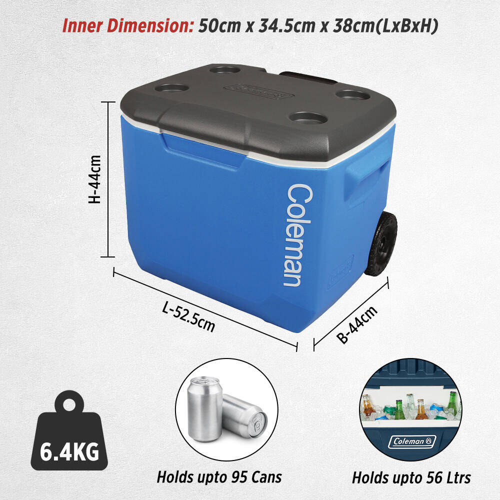 60QT Performance Wheeled Ice Cooler Box, Capacity - 56.7 Litres with Ice Retention Upto 4 Days, Blue -  2