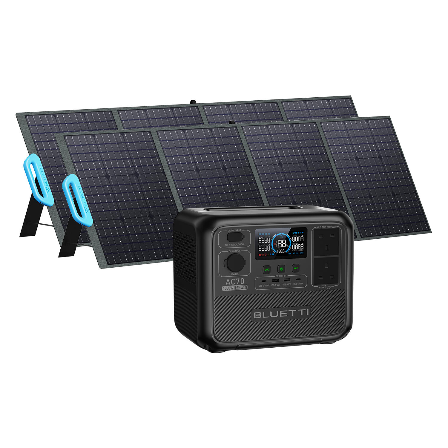 BLUETTI BLUETTI AC70+2*PV200 Solar Generator 1000W/768Wh LiFePO4 for Camping, Emergency