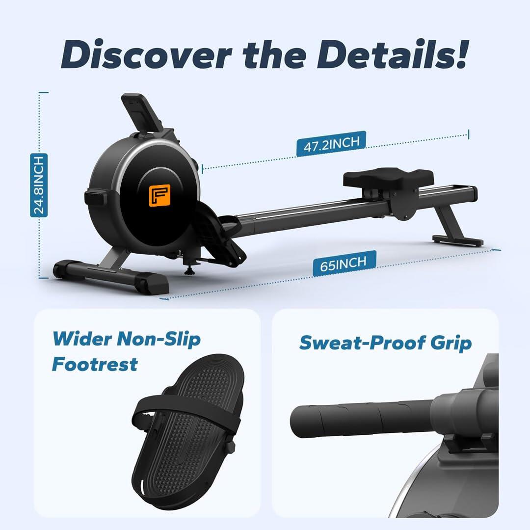 Flexnest Flexrower Lite Bluetooth-Enabled Magnetic Rowing Machine for Home Gym Black