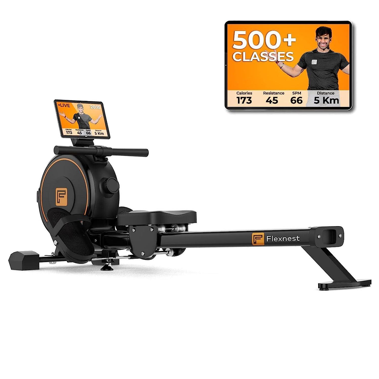 Flexnest Flexrower Bluetooth Enabled Magnetic Rowing Machine for Home Gym Black